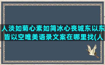 人淡如菊心素如简冰心丧城东以东皆以空唯美语录文案在哪里找(人淡如菊心素如简繁体字怎么写)